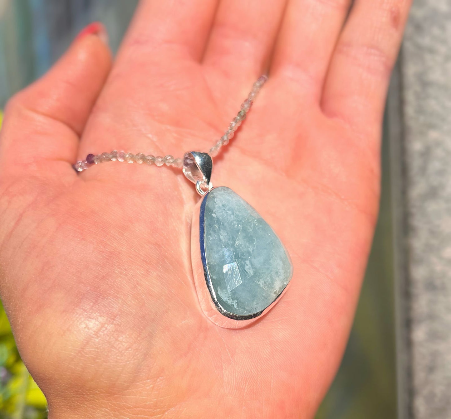 Chunky Sterling Silver Dreamy Aquamarine and Fluorite Beaded Chain Necklace