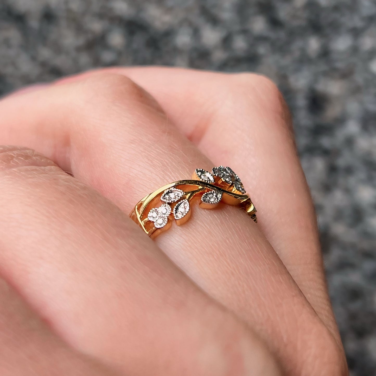 'Flora' Ring - 18ct Yellow Gold Floral Diamond Band Size M ½