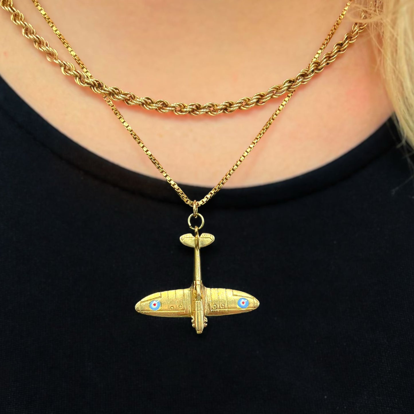 RARE Vintage 9ct Yellow Gold and Enamel World War 2 Spitfire Plane Charm Collector's Item