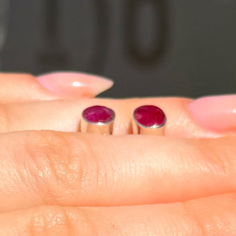 Red Oval Cut Ruby Sterling Silver Stud Earrings