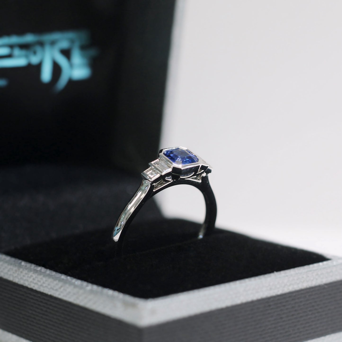 Platinum Sapphire and Diamond Ring - Size M ½