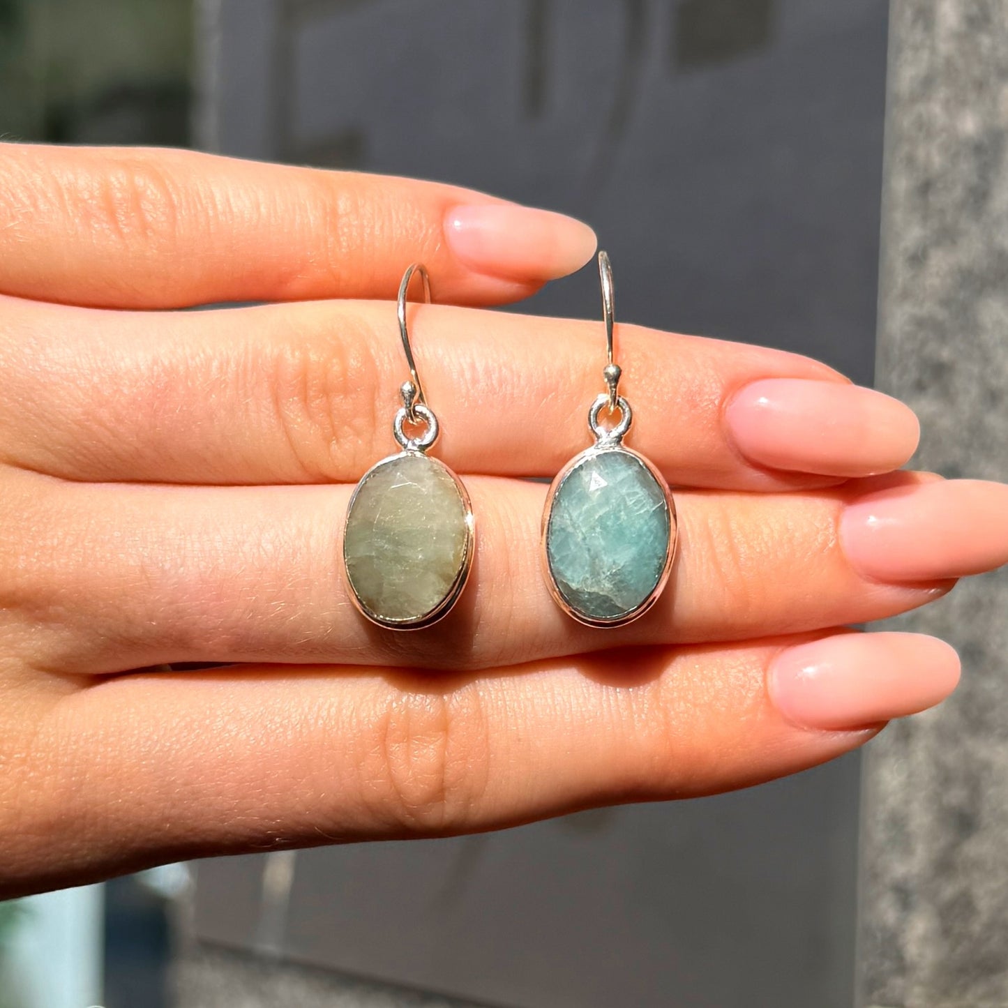 Naturally Varied Oval Cut Green Emerald Sterling Silver Drop Earrings