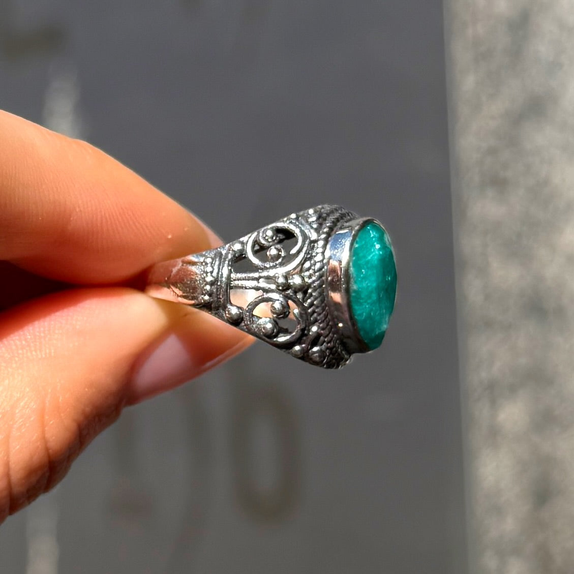 Green Emerald Sterling Silver Boho Ring