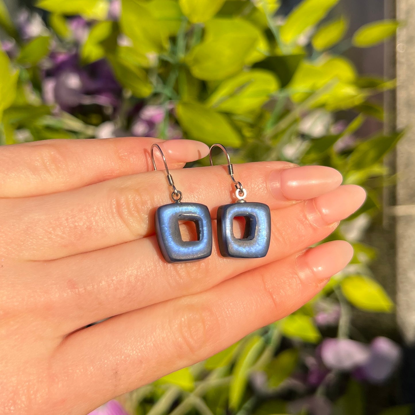 ‘Watch This Space’ Blue Square Drop Earrings