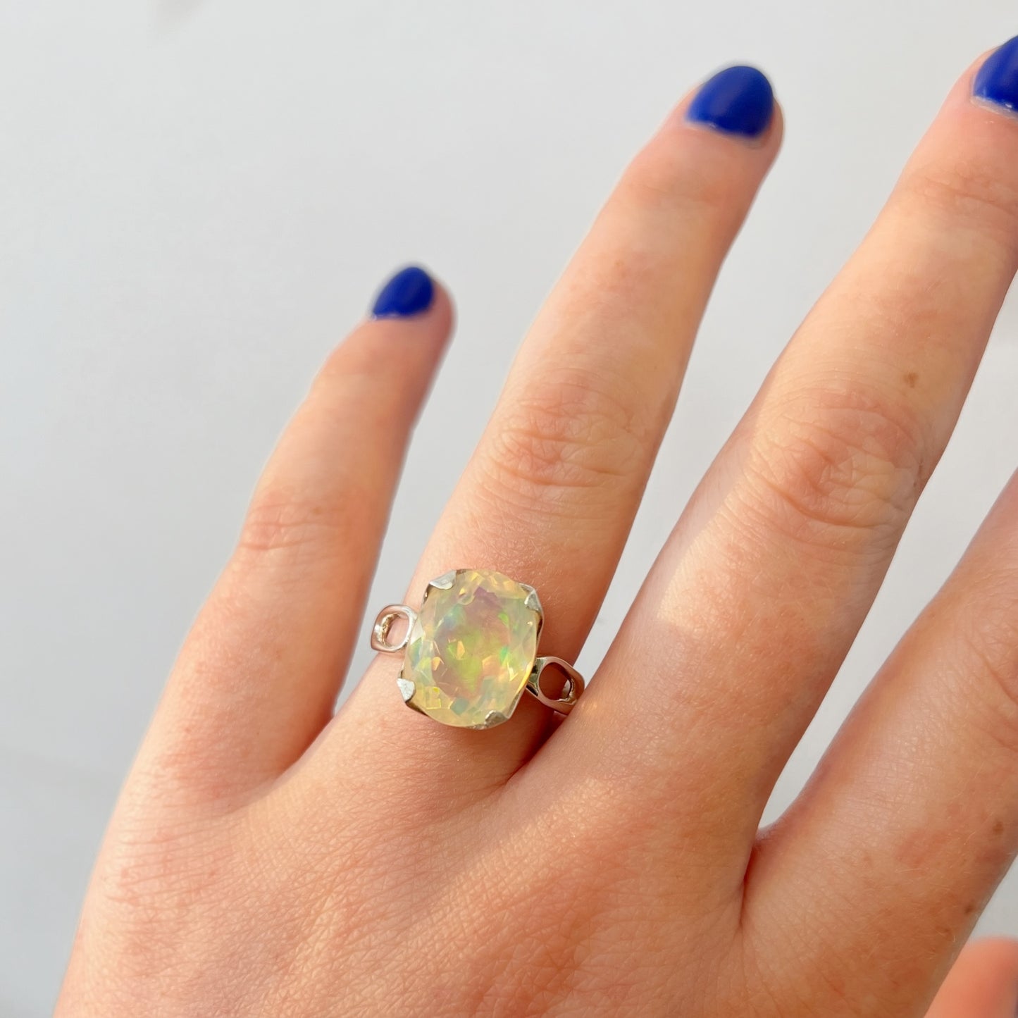 Natural Opal Sterling Silver Cocktail Ring | Size O