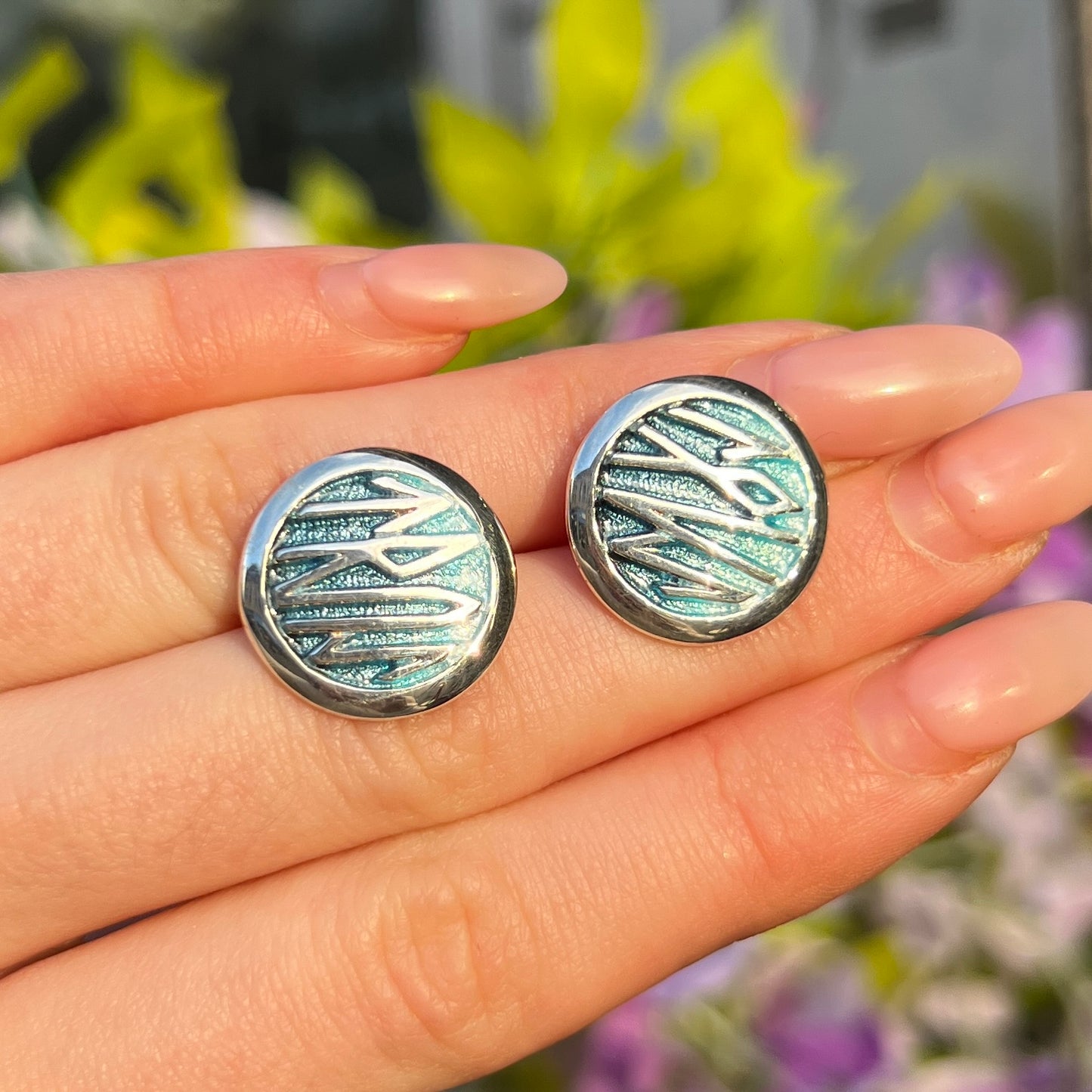 Sterling Silver Sheila Fleet Runic ‘True Love’ Hidden Message Enamel Stud Earrings