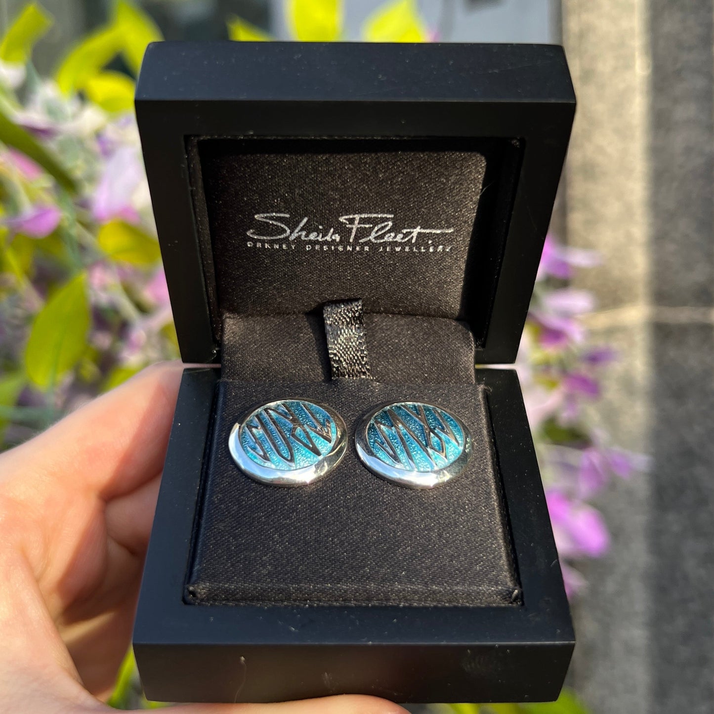 Sterling Silver Sheila Fleet Runic ‘True Love’ Hidden Message Enamel Stud Earrings