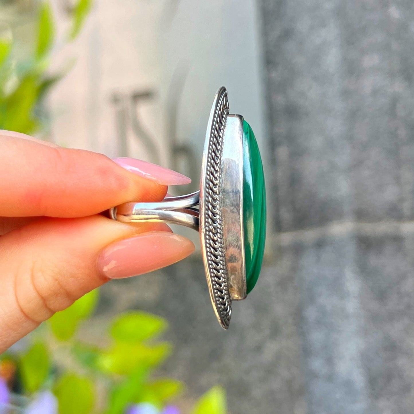 XL Chunky Boho Inspired Green Malachite Ring - Size R