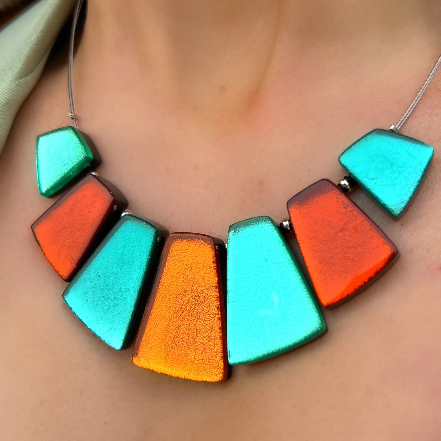 ‘Watch This Space’ Turquoise Blue and Orange Statement Necklace