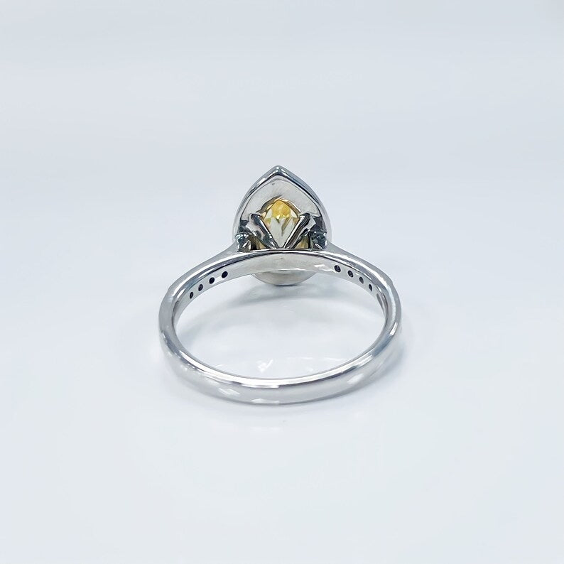 Platinum Canary Yellow Diamond Pear Halo Ring