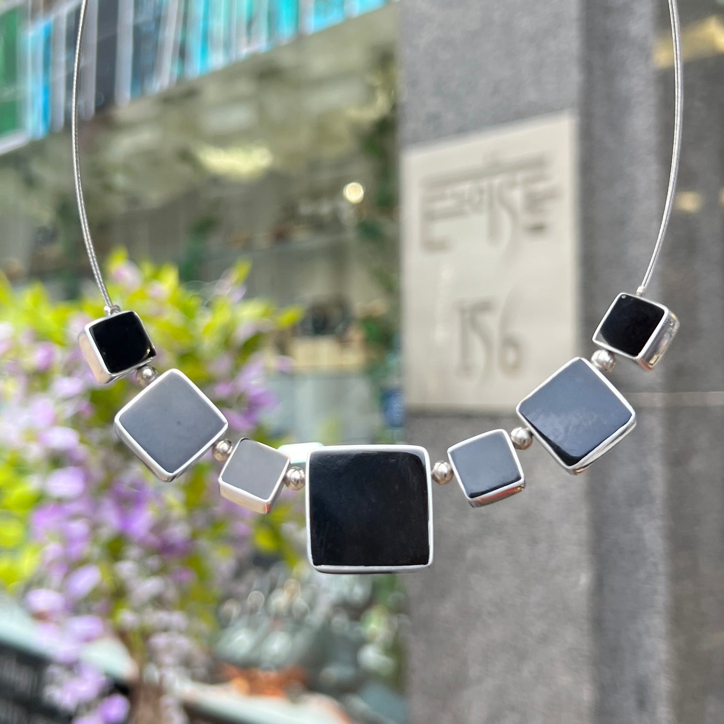 ‘Watch This Space’ Blue & Green Square Necklace