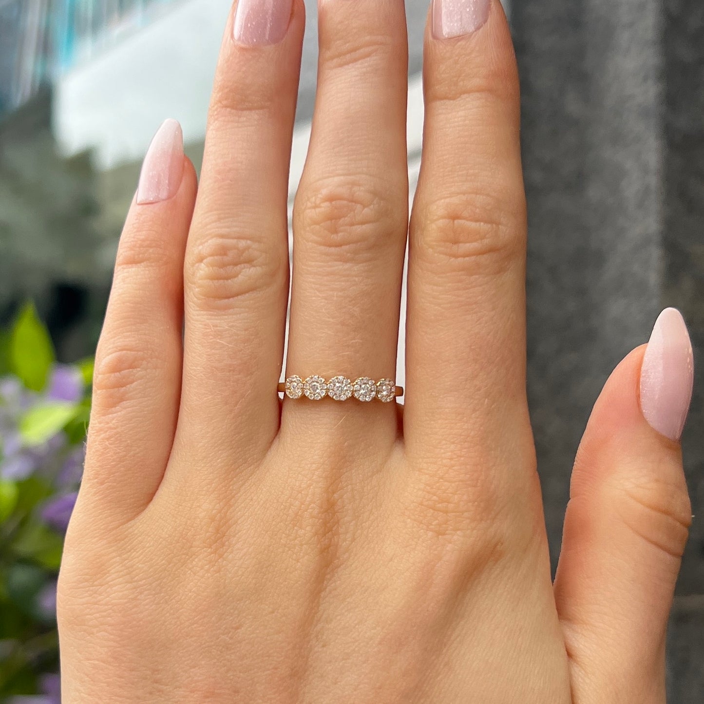 18ct Yellow Gold Half Eternity Diamond Ring - Size M