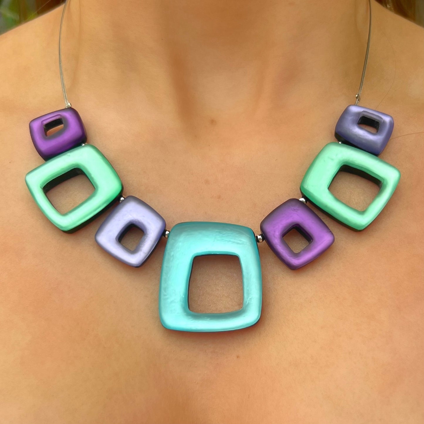 ‘Watch This Space’ Blue & Purple Square Necklace