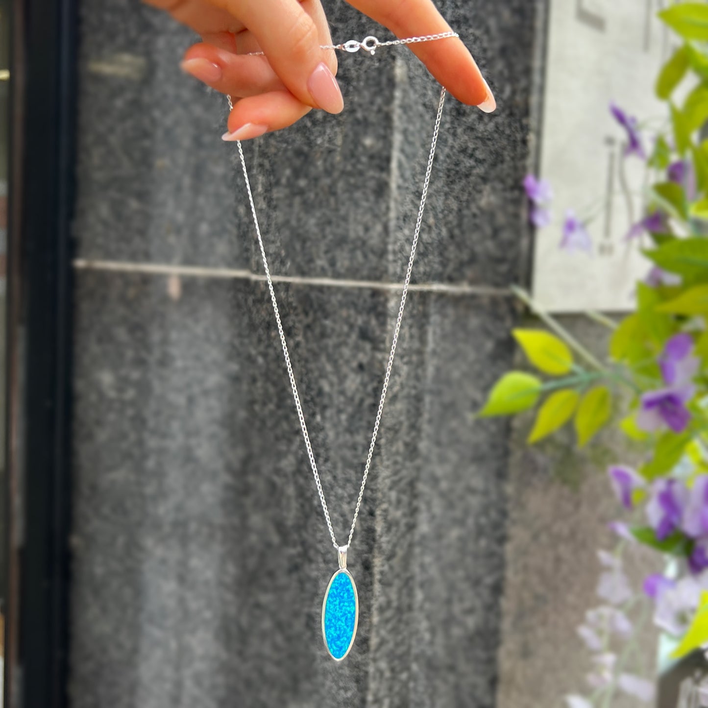 Iridescent Blue Opal Sterling Silver Necklace