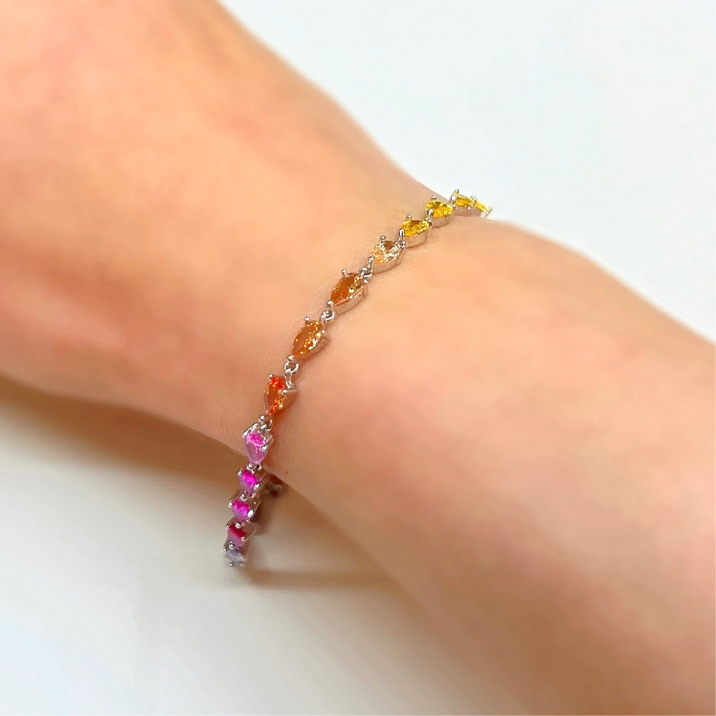 Sterling Silver Multicoloured Rainbow Cubic Zirconia Tennis Bracelet