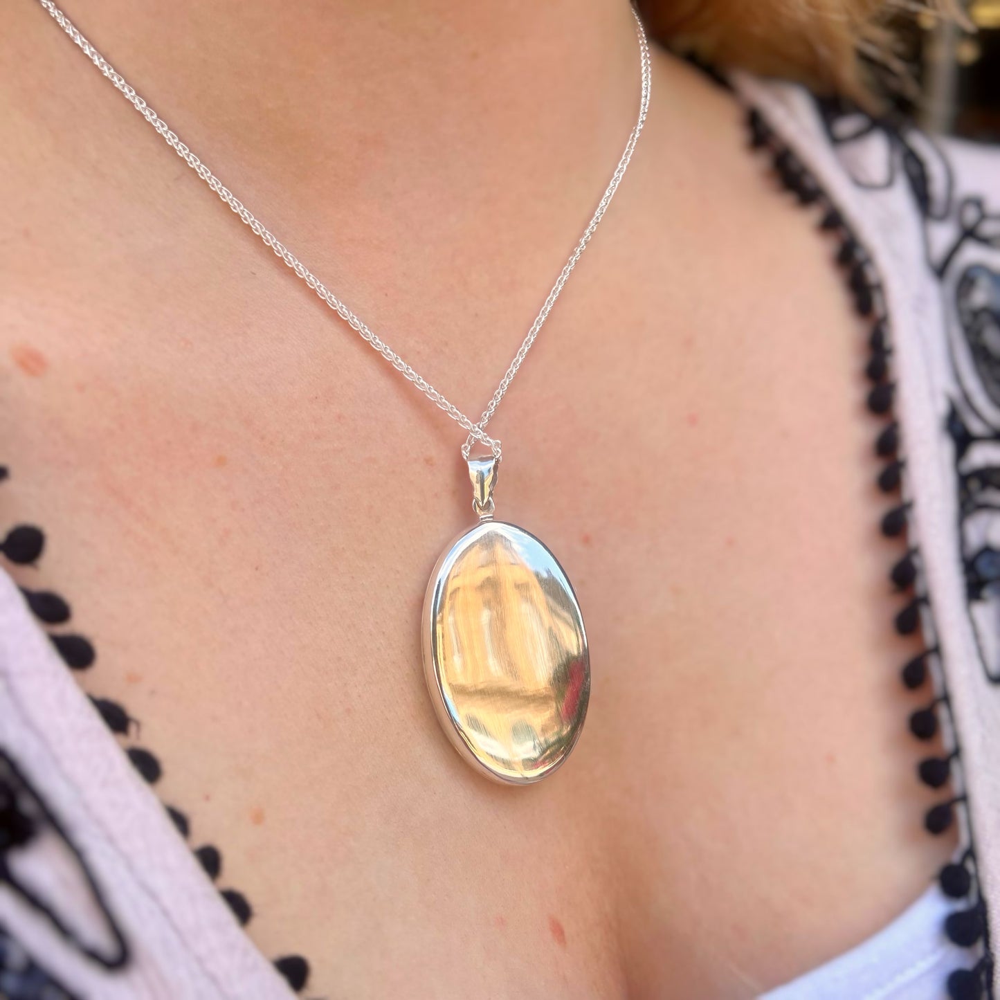 Large Sterling Silver Single-Sided Engraved Oval Locket