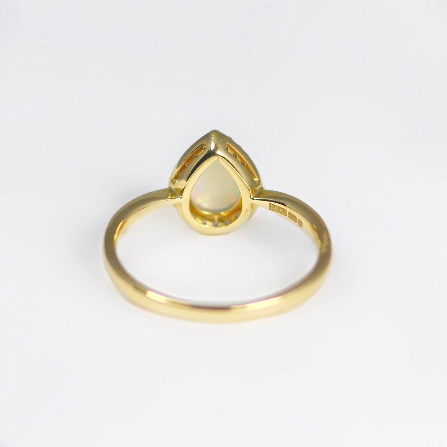 Elegant 9ct Yellow Gold Opal and Diamond Pear Shaped Halo Ring - Size N ½