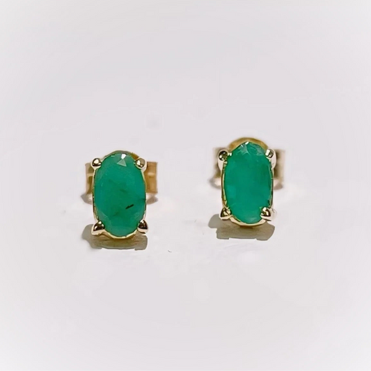 9ct Yellow Gold Oval Emerald Stud Earrings