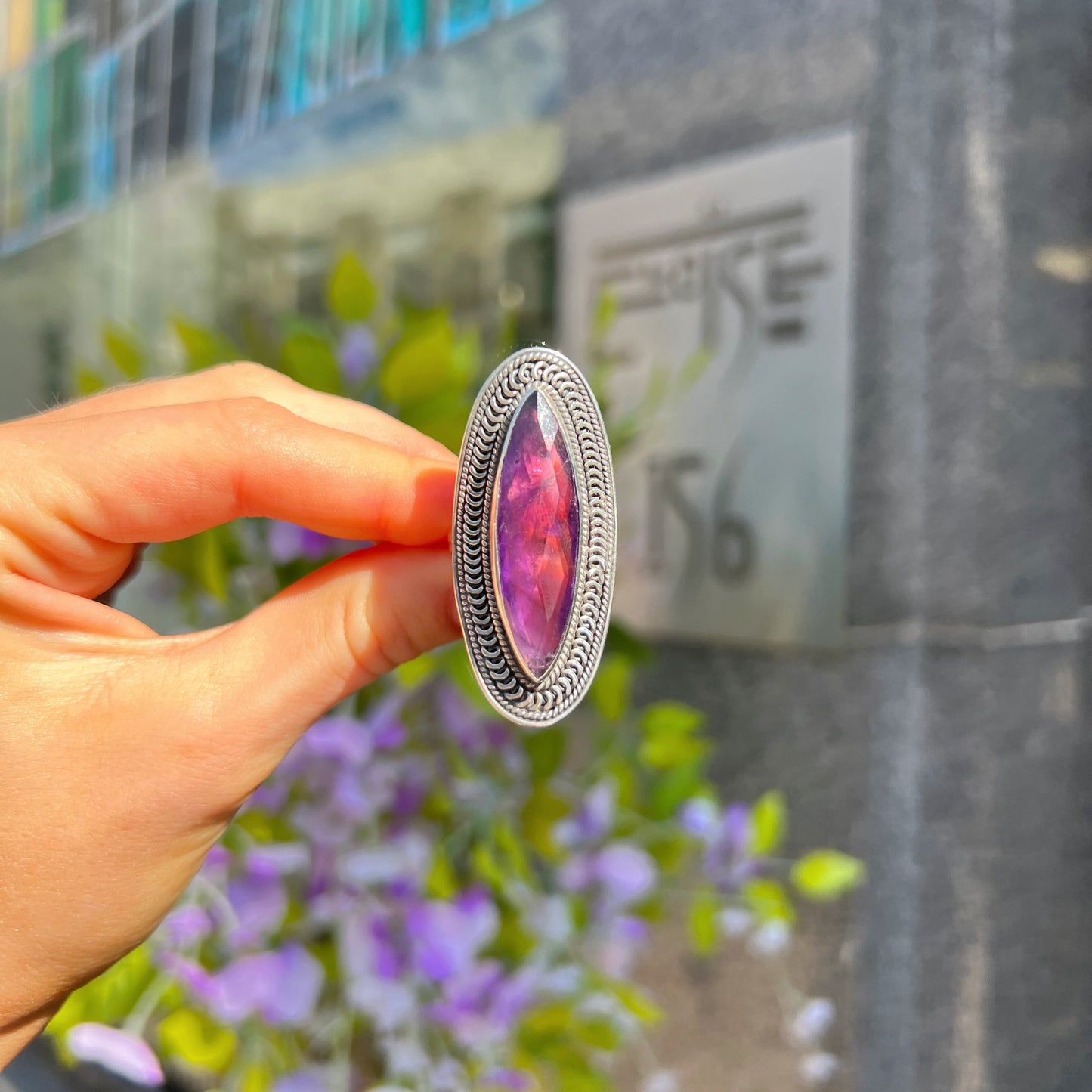Sterling Silver XL Chunky Boho Inspired Purple Amethyst Ring - Size R