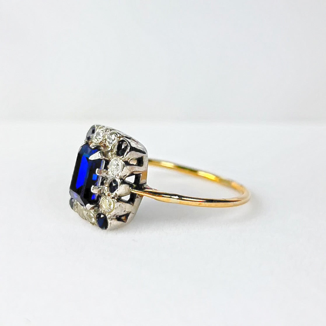 Striking Vintage Sapphire and Cubic Zirconia Dress Ring - Size O ½