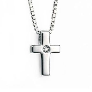 ‘D for Diamond’ Sterling Silver & Diamond Small Cross Children’s Necklace