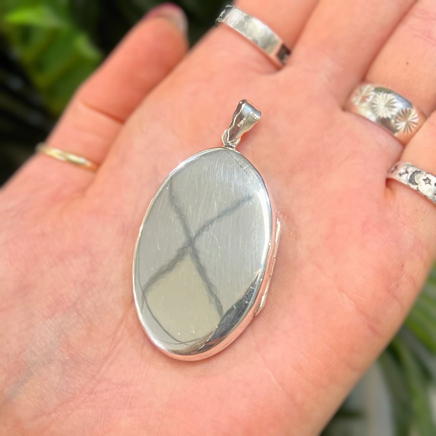 Large Sterling Silver Single-Sided Engraved Oval Locket