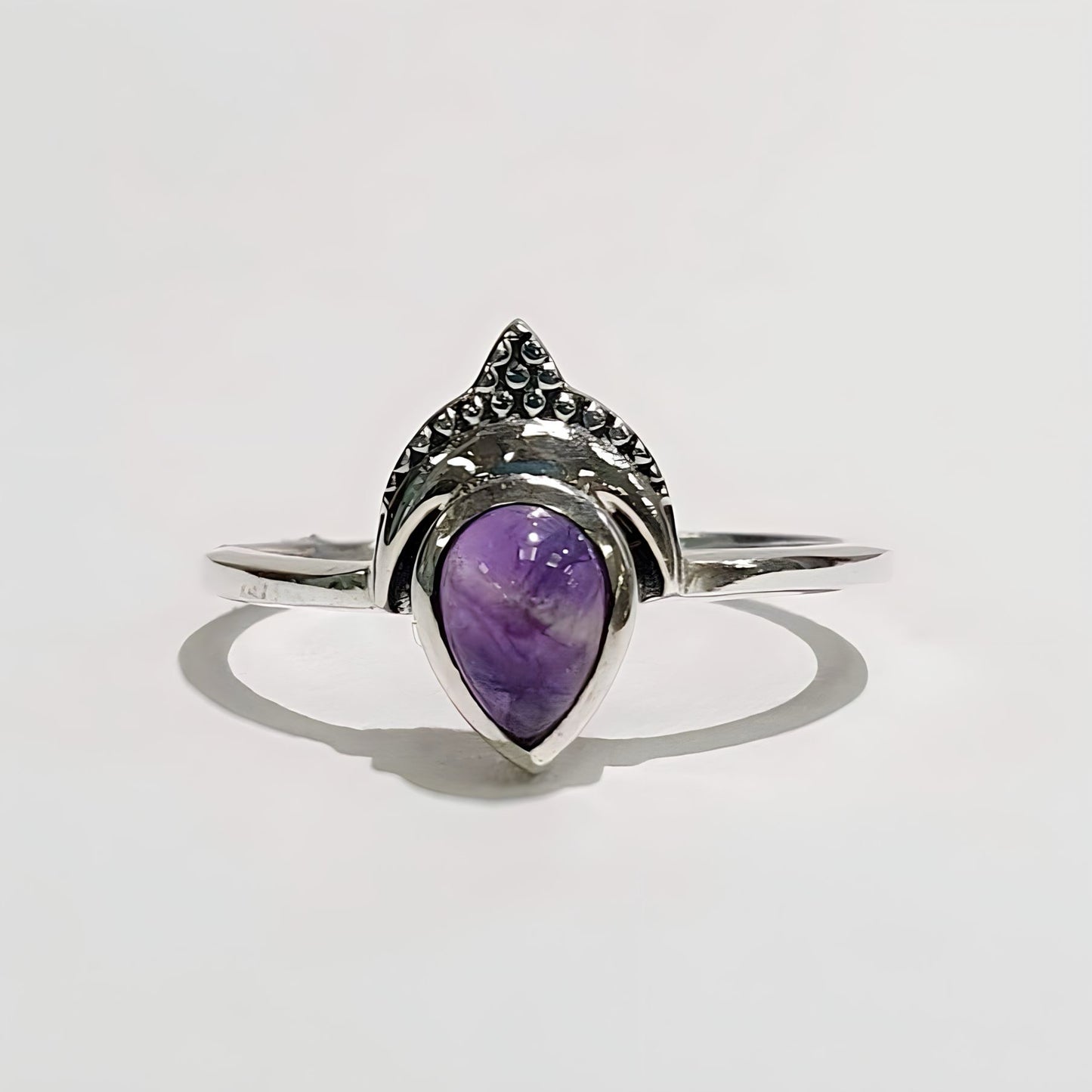 Dainty Sterling Silver Teardrop Purple Amethyst Ring - Size H ½