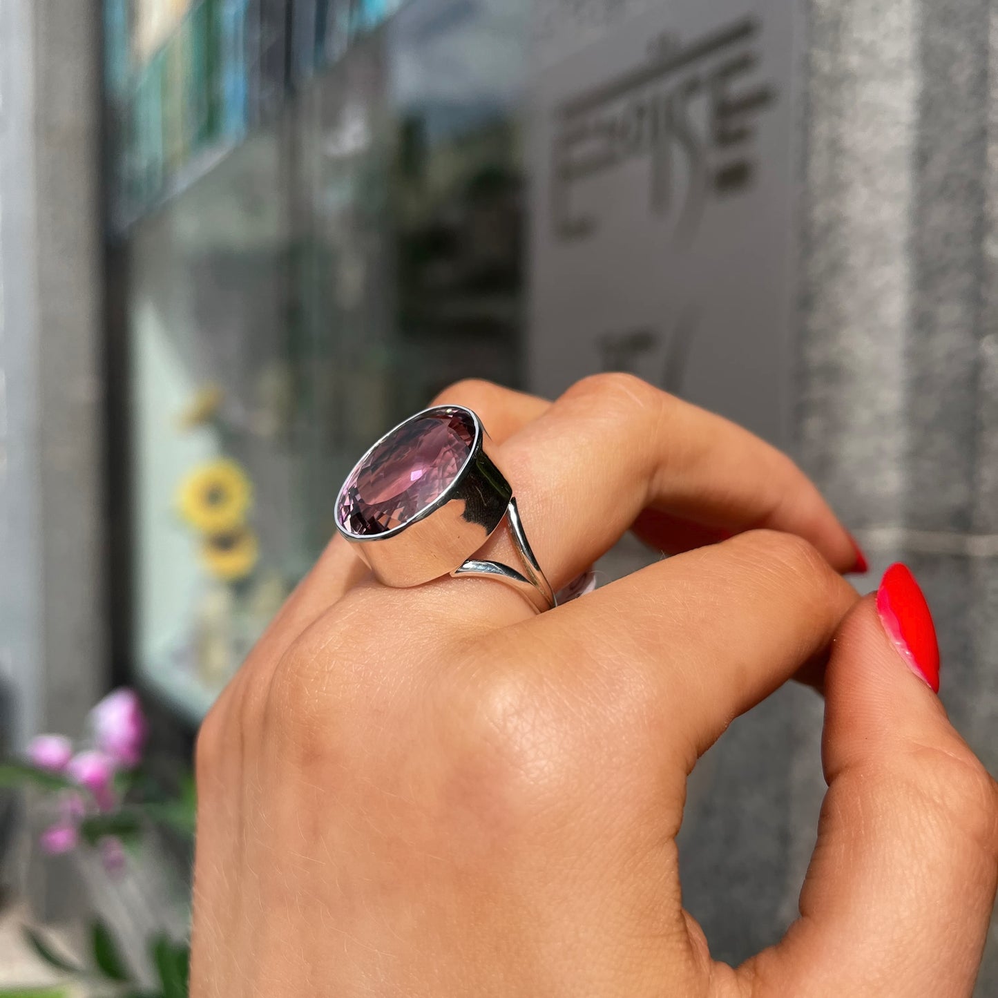 Chunky Statement Sterling Silver Purple Ametrine Ring - Size R