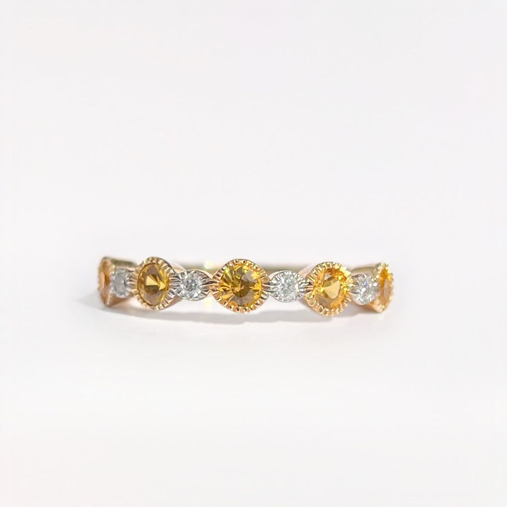 Unique 9ct Yellow Gold Yellow Sapphire and Diamond Half Eternity Ring - Size N