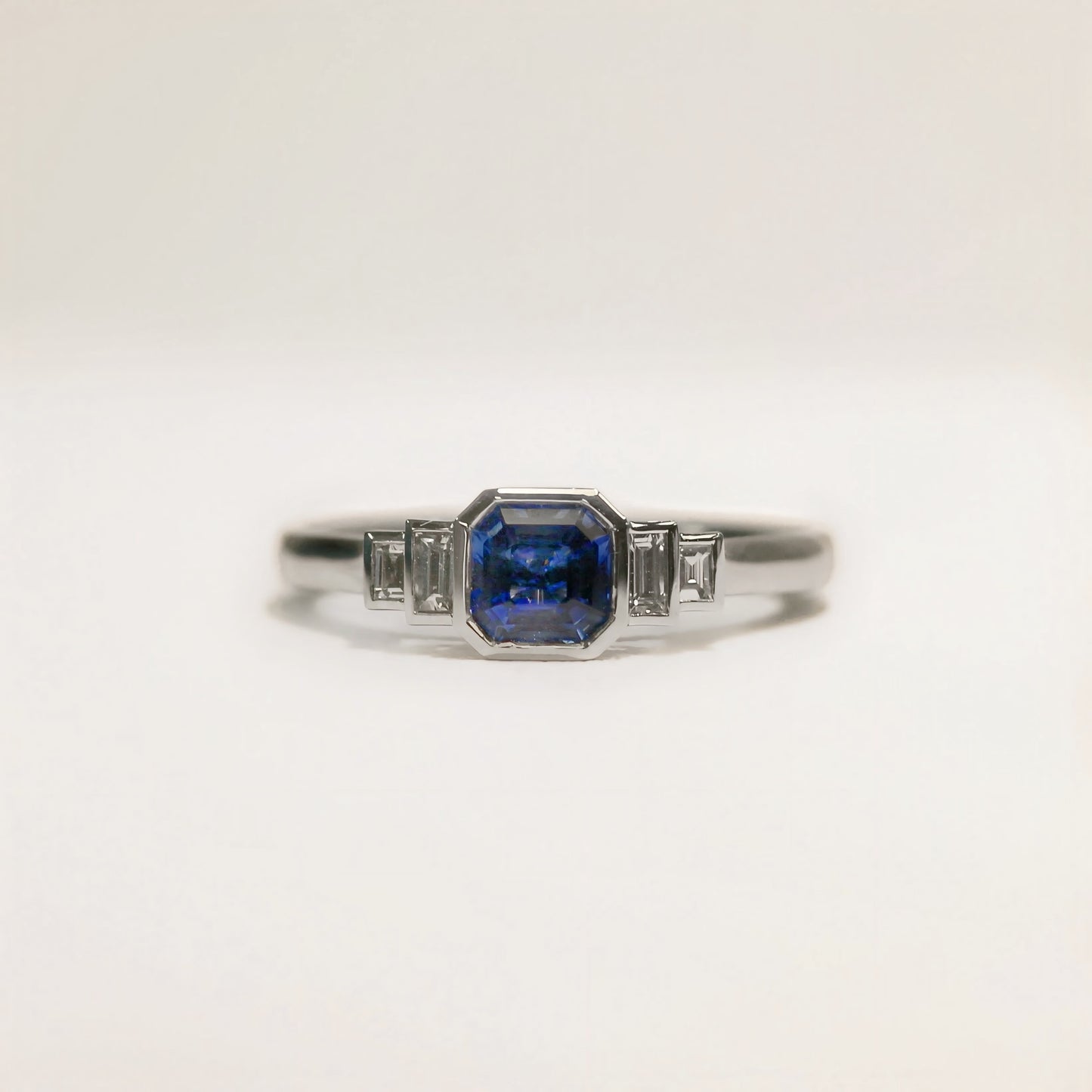 Platinum Sapphire and Diamond Ring - Size M ½