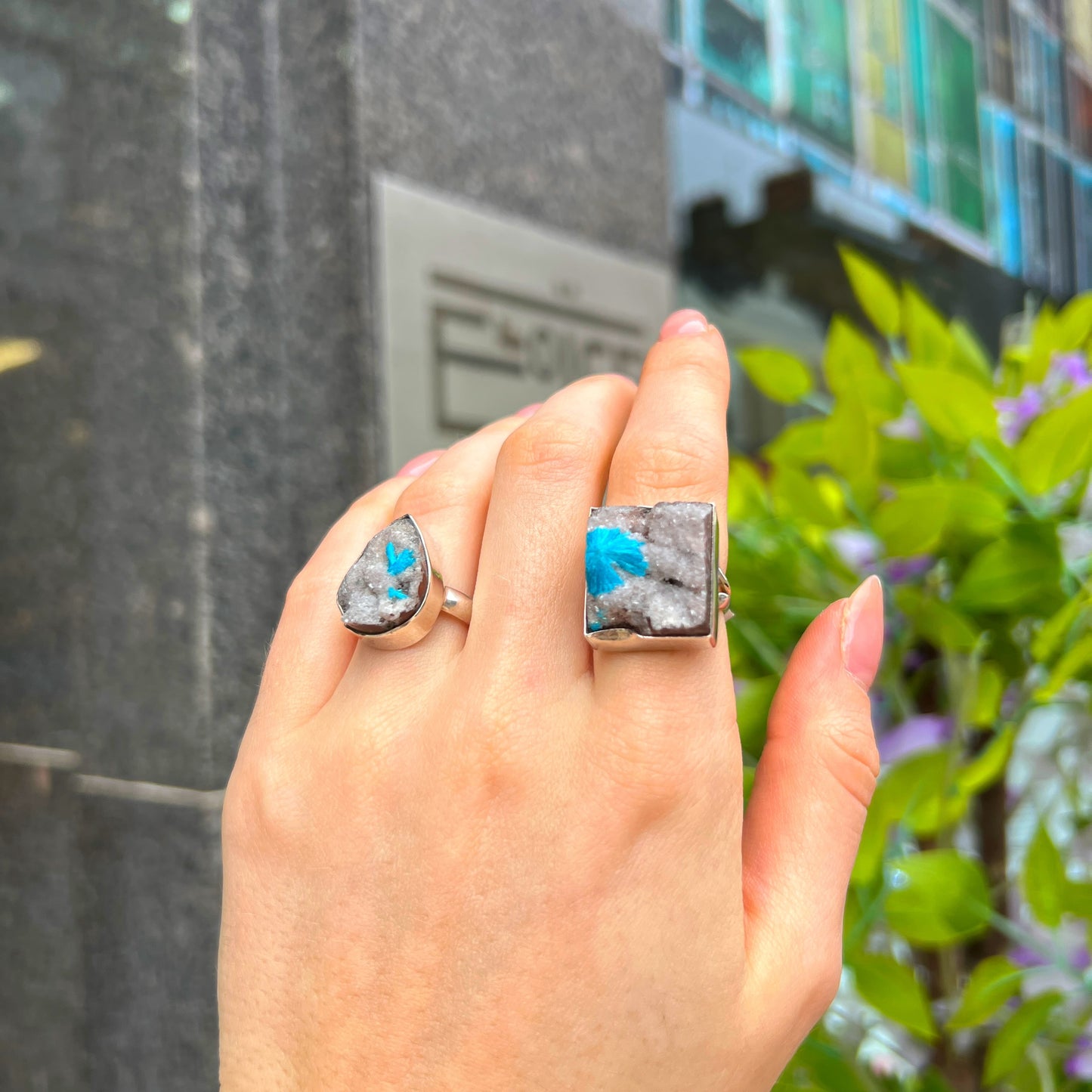Chunky Grey & Blue K2 Jasper Square Sterling Silver Ring - Size i