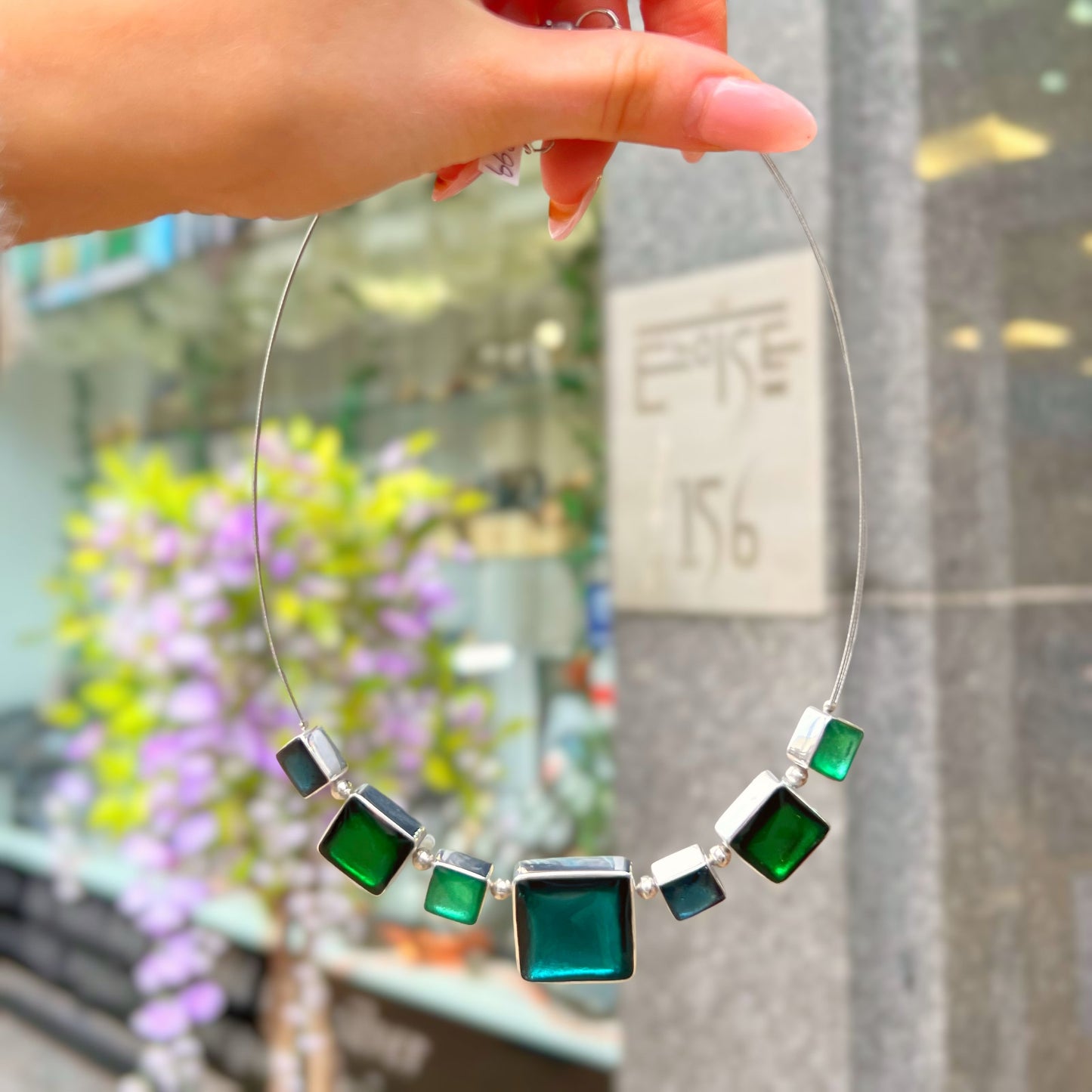 ‘Watch This Space’ Blue & Green Square Necklace