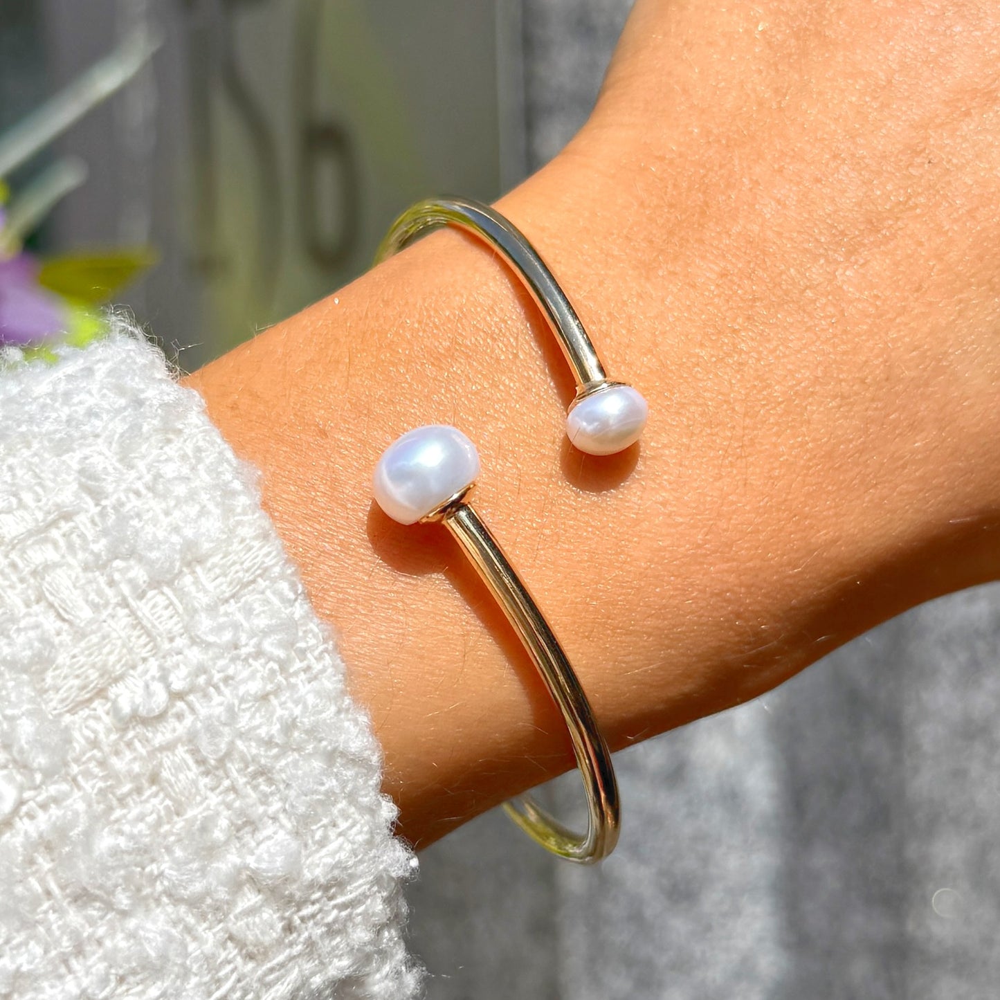 9ct Gold Plated Freshwater Pearl Twist Bracelet