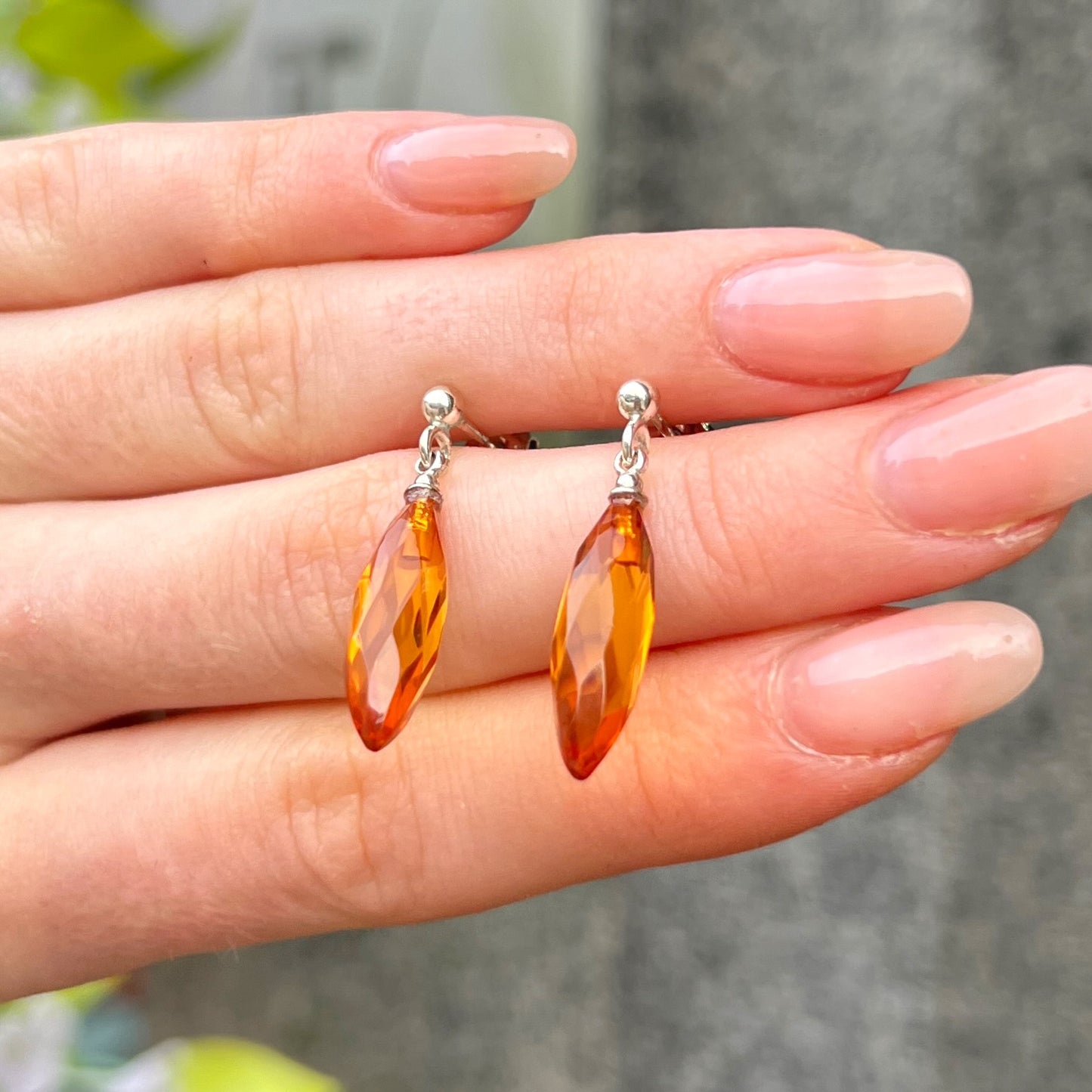 Sterling Silver Raw Orange Amber Drop Earrings