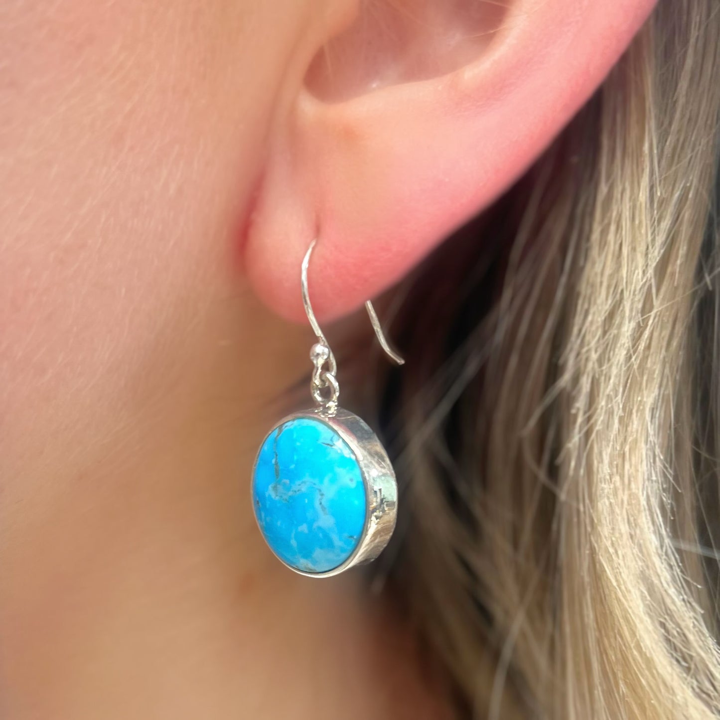 Sterling Silver Round Turquoise Drop Earrings