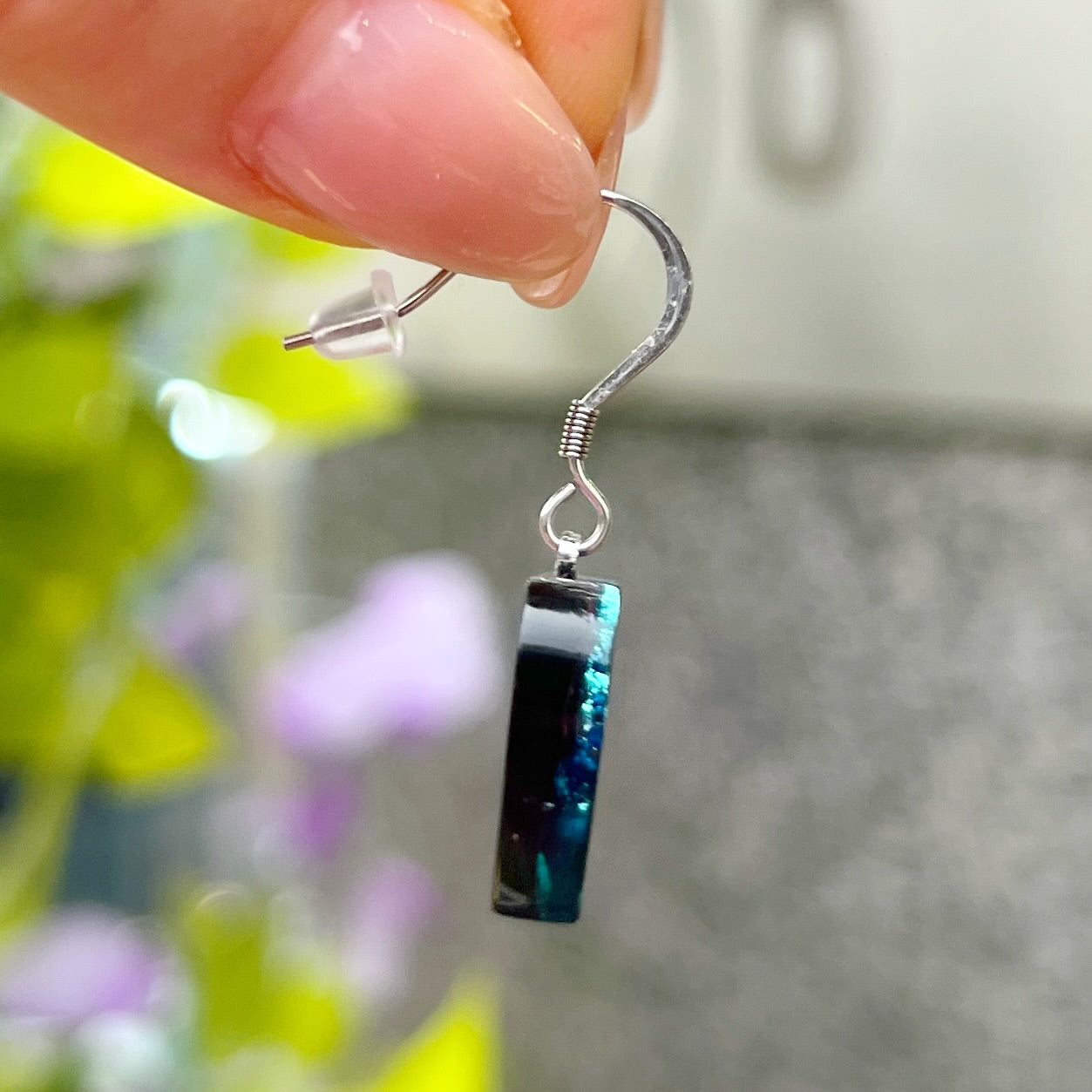 ‘Watch This Space’ Purple & Blue Love Heart Drop Earrings