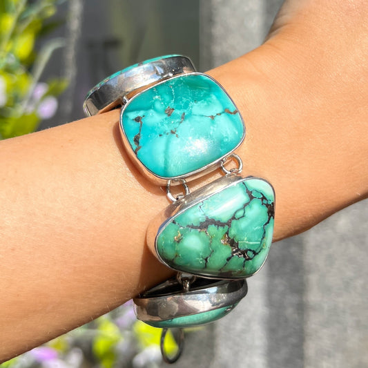 Extra Chunky Blue Turquoise Sterling Silver Bracelet