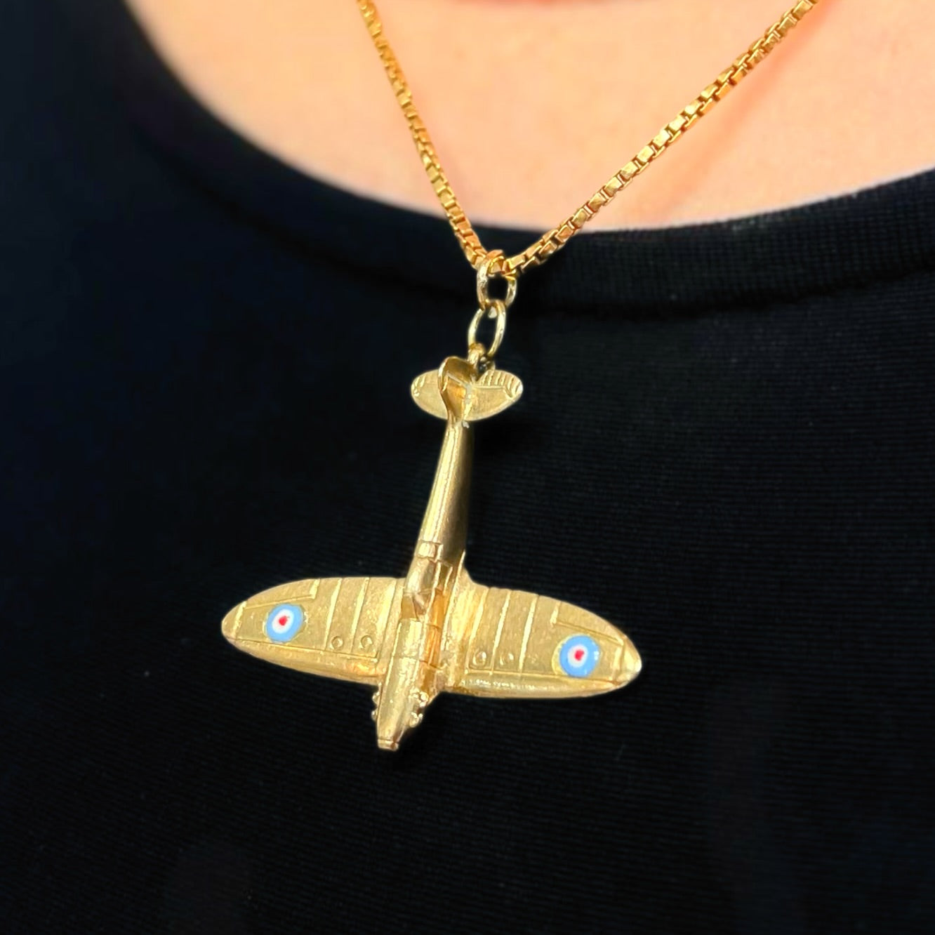 RARE Vintage 9ct Yellow Gold and Enamel World War 2 Spitfire Plane Charm Collector's Item