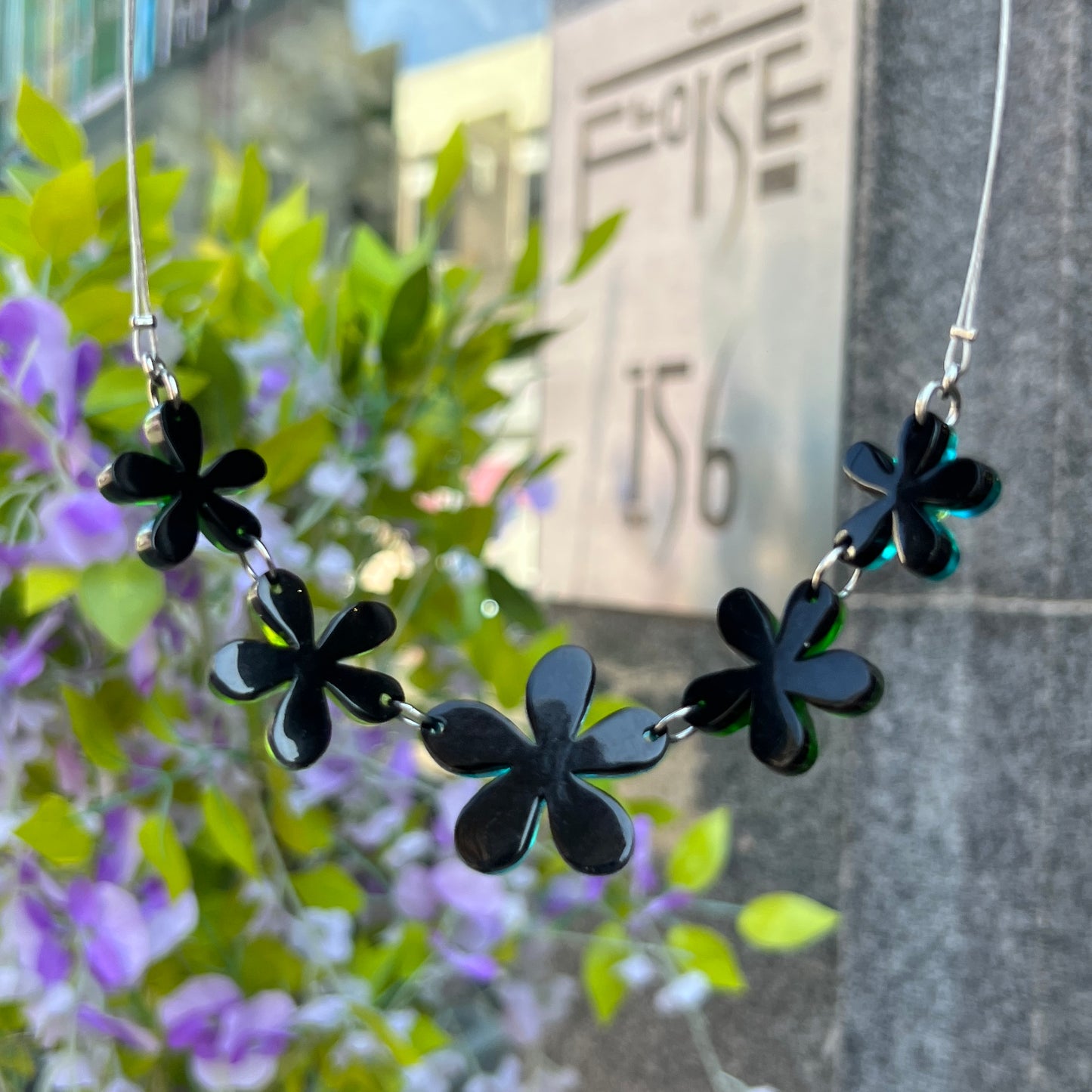 ‘Watch This Space’ Green & Blue Flower Necklace