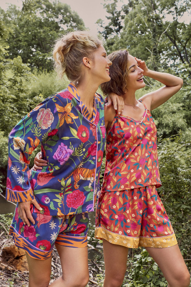 Powder Accessories Floral Tiger Face in Indigo Pyjamas - Small