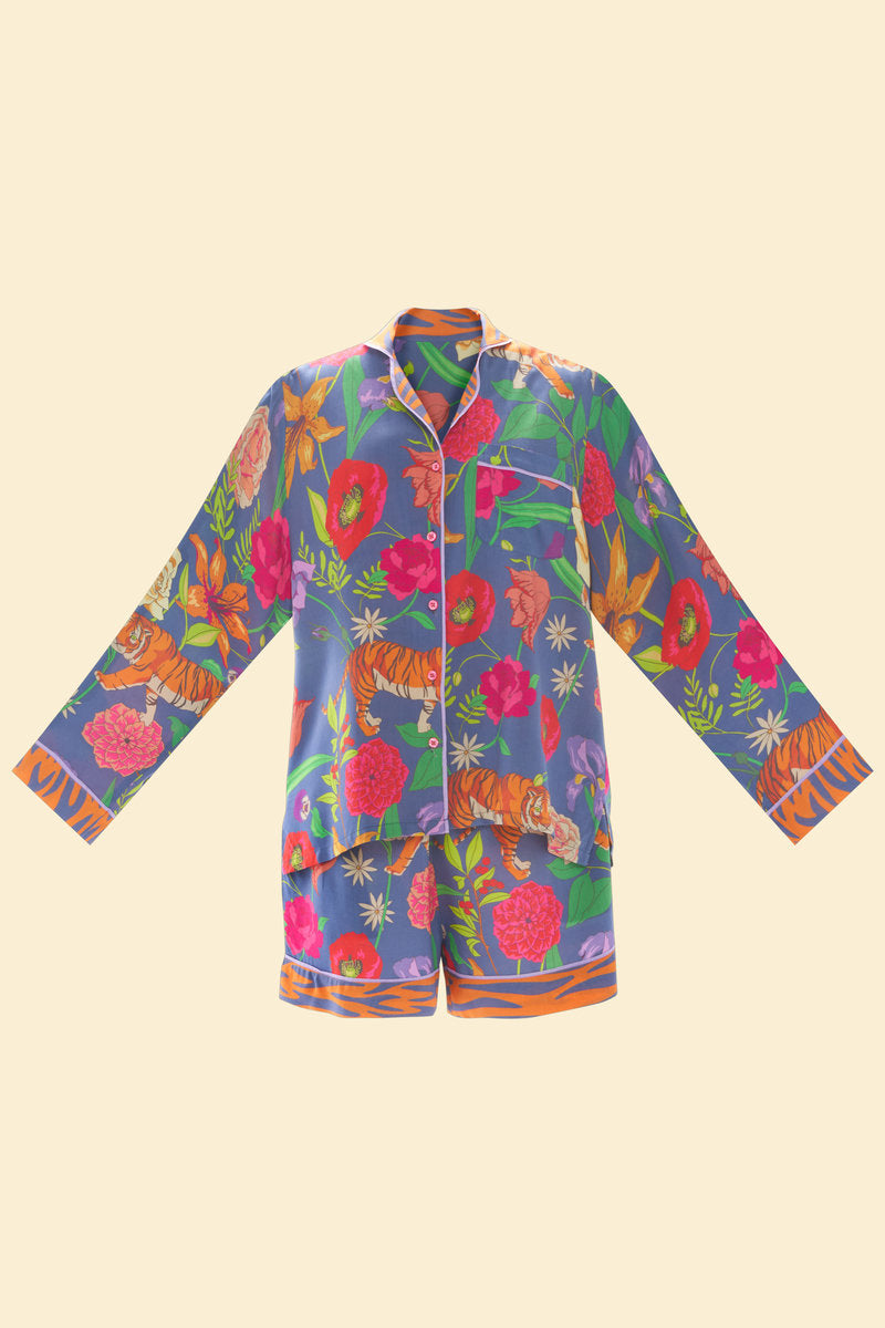 Powder Accessories Floral Tiger Face in Indigo Pyjamas - Small