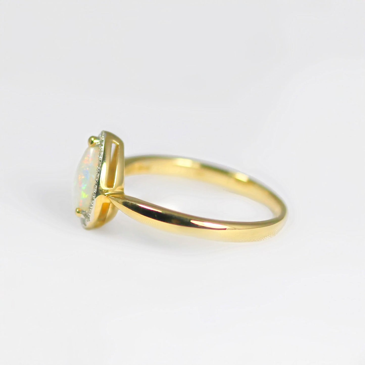 Elegant 9ct Yellow Gold Opal and Diamond Pear Shaped Halo Ring - Size N ½