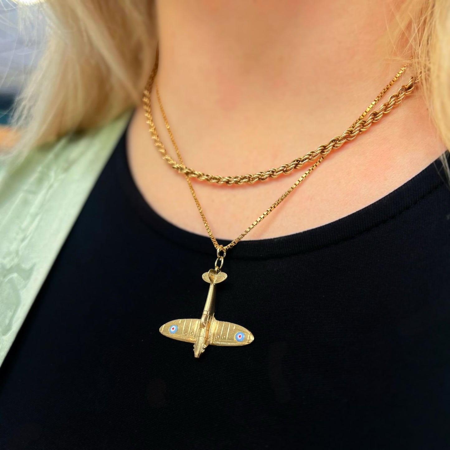 RARE Vintage 9ct Yellow Gold and Enamel World War 2 Spitfire Plane Charm Collector's Item