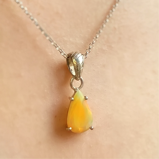 Sterling Silver Pear Cut Orange Fire Opal Necklace