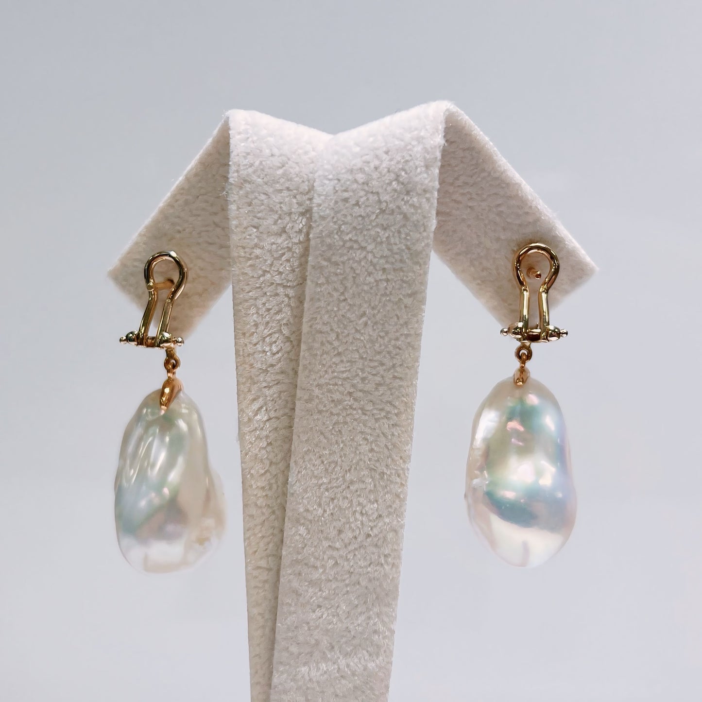 Large White Baroque Pearl Set In 18ct Rose Gold With Diamonds Drop Earrings