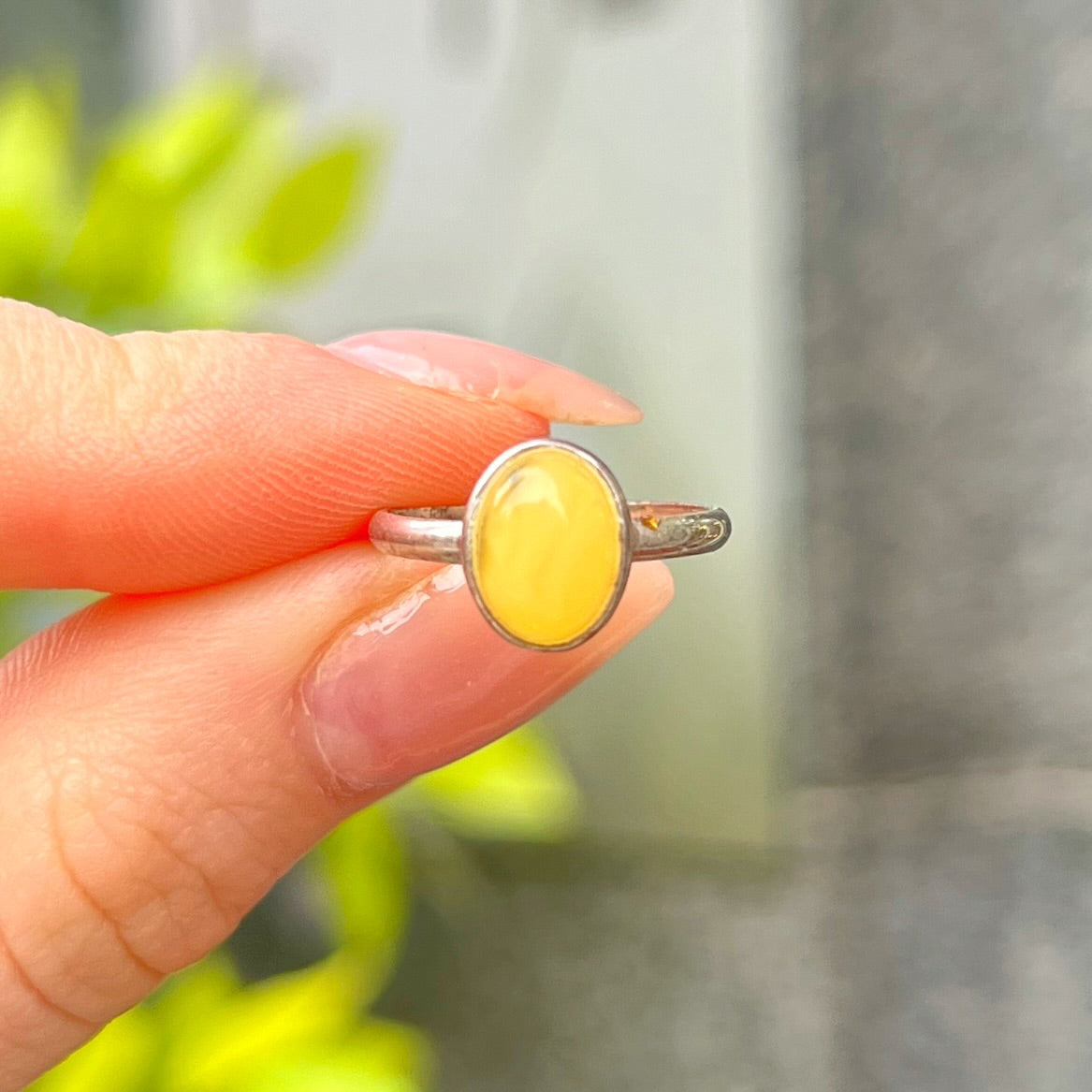 Sterling Silver Yellow Butterscotch Amber Ring - Size I