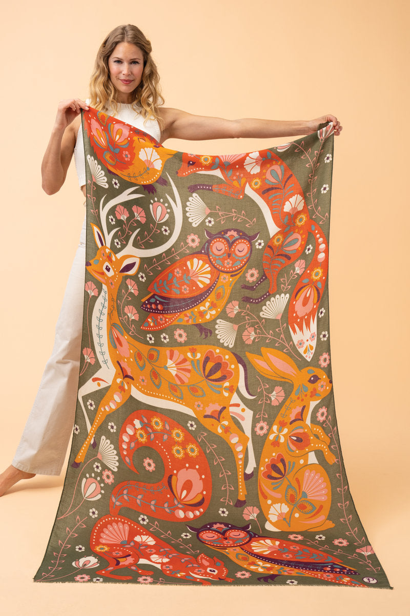Powder Accessories Printed Folk Art Forest Scarf