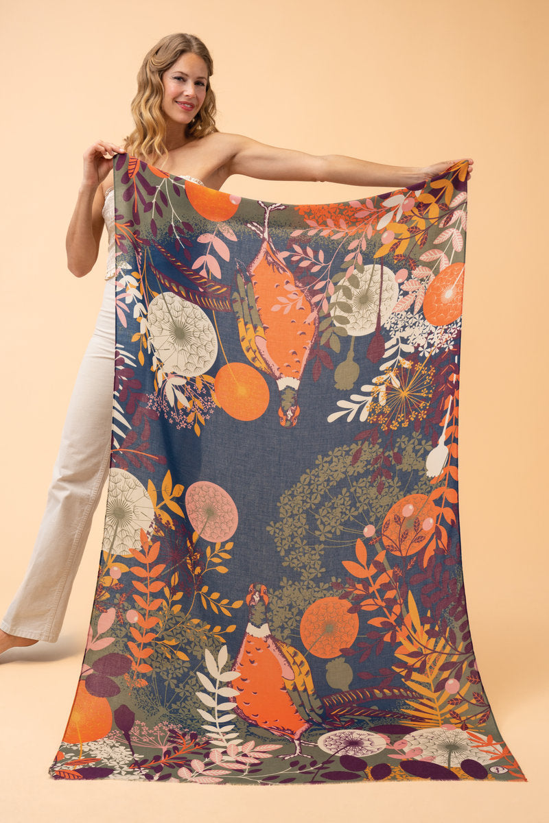 Powder Accessories Printed Pheasant Amongst Foliage Scarf