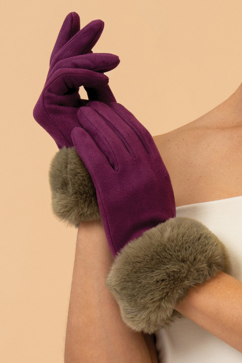 Powder Accessories Bettina Gloves - Damson Purple & Olive Green