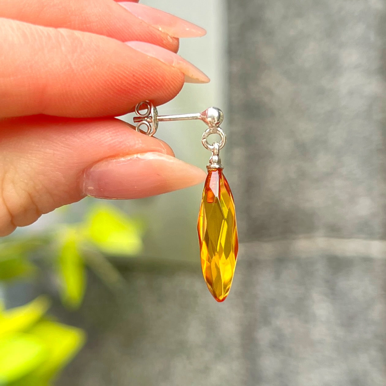 Sterling Silver Raw Orange Amber Drop Earrings